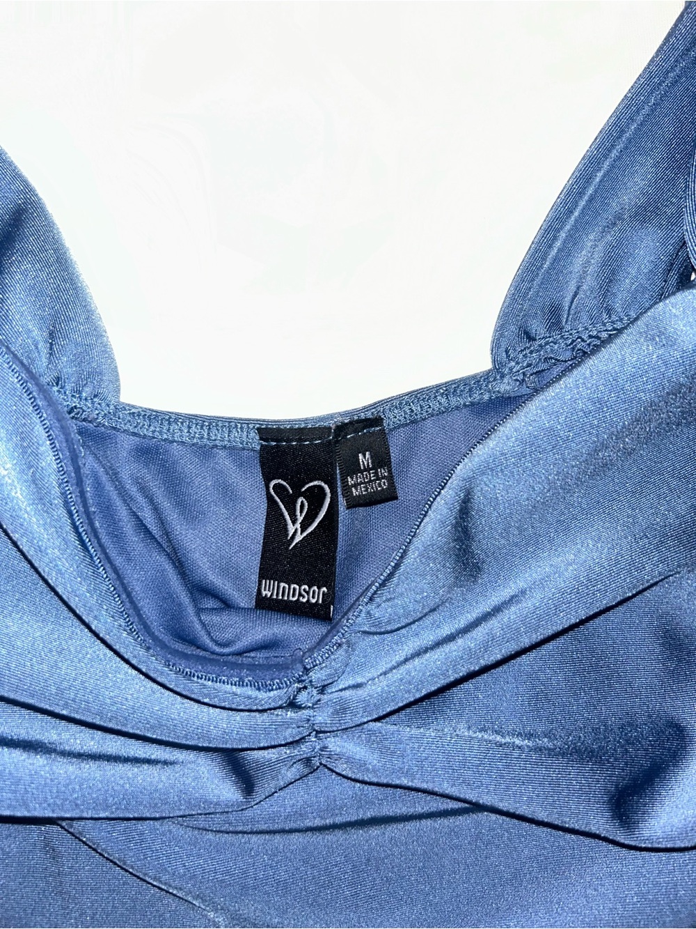 Satin Blue Slip Dress with Sweetheart Bodice long - Picture 4 of 5